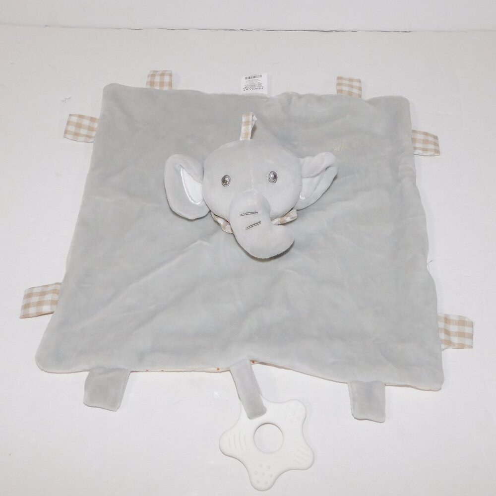 BIRBABY Gray Elephant Security Blanket Cream Brown Polka Dot teether Star Tags